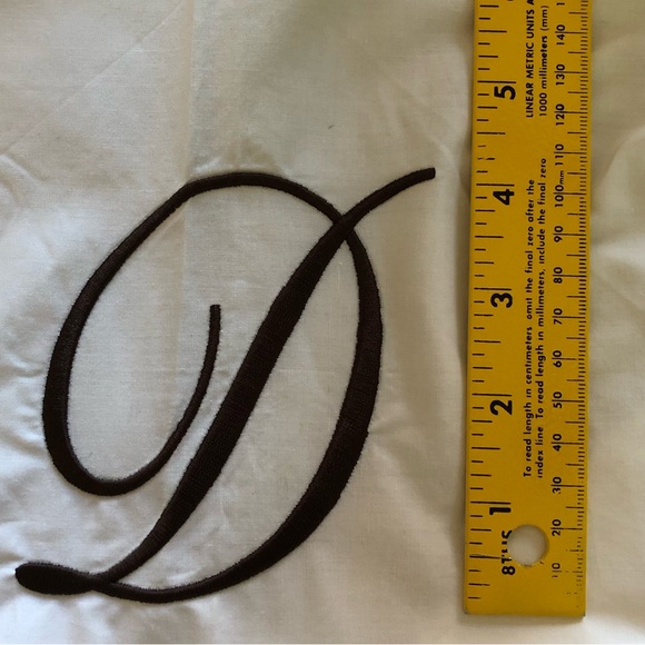White Cotton Shower Curtain w/Embroidered Border & Custom Monogram “D” In Brown - Picture 3 of 13